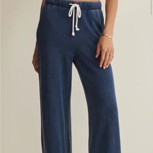 Z Supply Hunter Wide-Leg Knit Pants in Denim  Blue